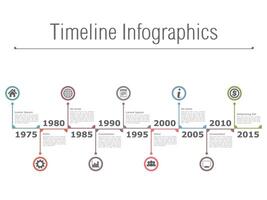 Horizontal timeline infographics with text, dates and icons vector