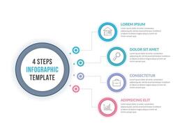 Infographic template with four steps or options with four circles connected with the main circle vector