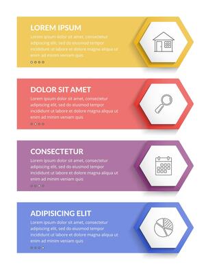 Infographic template with 4 hexagons with line icons