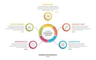 Circle infographic template with five steps or options, process chart, creative business infographics vector