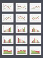 Set of different graphs and charts, green and red colors vector
