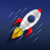 Flying rocket in space vector