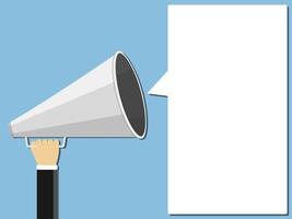 Hand holding megaphone and place for your text shaped as speech bubble, flat design vector