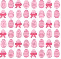 Coquette Easter seamless pattern background with cute pink Easter colored ornate eggs over whte backdrop. Ribbon bow decorated eggs print vector