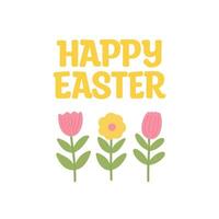 Cute simple minimalist Happy Easter greeting card with three scandi hand drawn flowers vector