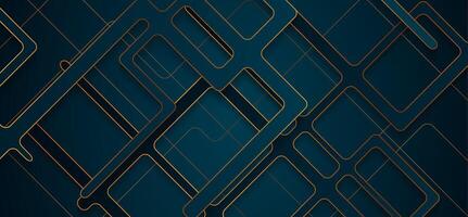 Dark blue geometric stripes with golden stroke abstract background vector