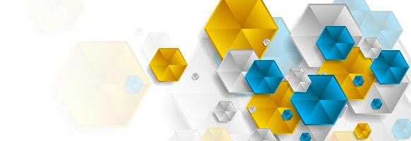 Colorful geometric tech background with glossy hexagons vector