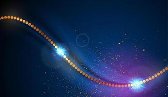 Blue ultraviolet shiny background with glowing golden dots and particles vector