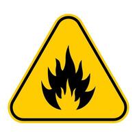 Yellow triangular warning sign with black flame symbol vector