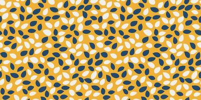 Seamless abstract pattern featuring navy blue and white teardrop shapes on a mustard yellow background. Bold and modern design ornament for fabrics, wallpapers, wrapping paper, and digital prints. vector