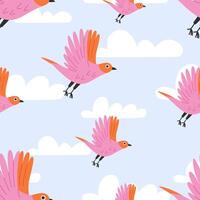 Flying Birds seamless pattern. Seamless texture with pink birds in sky. Cute nature illustration background vector