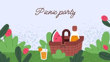 Spring picnic background template. Flat illustration. vector