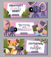 Set of photography banners with a camera and fox cub vector
