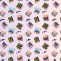 Seamless pattern with photo postcards and text vector