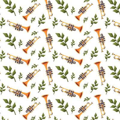 Seamless pattern with trumpet and leaves