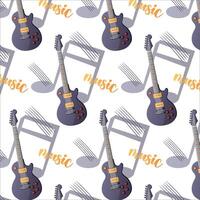 Seamless pattern with electric guitar and notes vector