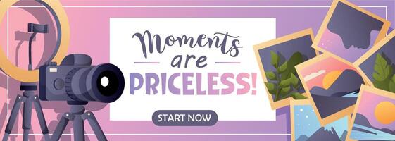 banner with nostalgic photo prints vector