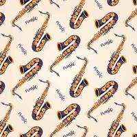 Seamless pattern with saxophone and music text vector