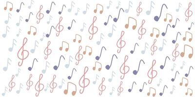 musical notes and treble clefs pattern with soft pastel colors on transparent background vector