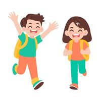 Excited happy school children running with backpacks and smiling joyfully vector