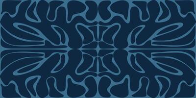 Dark blue ornamental abstract pattern with fluid symmetry and decorative elements vector