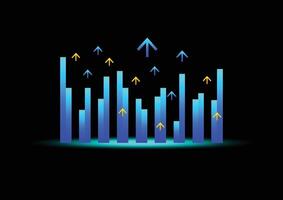 Stock and investment concept. A bar graph with upper arrow on a dark background. Bullish market, profit of wealth, high risk high return, business growth up. vector