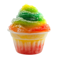 A cupcake with rainbow frosting on top png