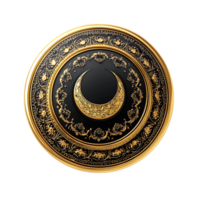 Golden crescent and moon in a circular pattern png