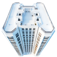 A 3d view of a tall building with a white roof png