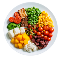 A plate of food with different colored vegetables png
