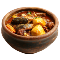 A bowl of stew with meat and vegetables in it png