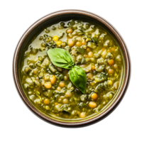A bowl of soup with spinach and beans png