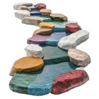 A colorful stream of water running through a rock garden png