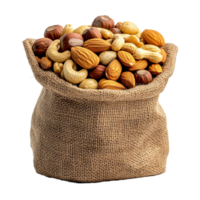 Burlap Sack Brimming with Assorted Nuts png