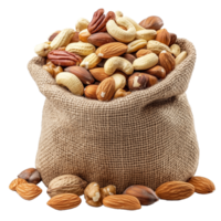 Burlap Sack Filled with a Nutty Medley for Healthy Snacking and Culinary Inspiration png