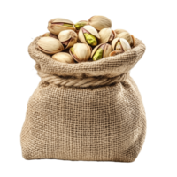 Burlap Sack Overflowing with Fresh Pistachios for a Nutty Snack png
