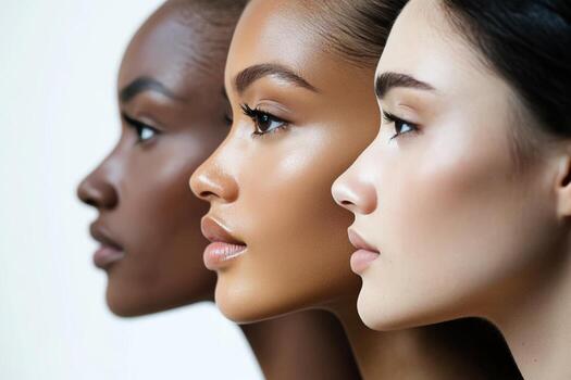 Three Women Displaying Diverse Skin Tones In Profile photo