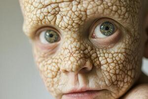 Closeup of a childs face showing unusual skin texture photo