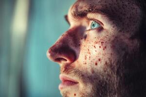 Close up profile of a young man with freckles photo