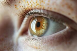 Close Up Of A Freckled Eye With Golden Iris photo