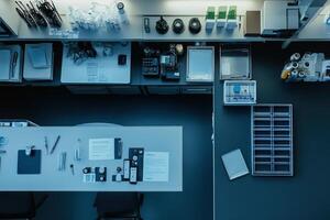 Aerial View of a Scientific Laboratory Workspace photo