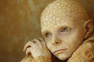 Young Alien Child Contemplating Existence Calmly photo