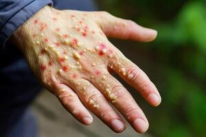 A person with red spots on their hands photo