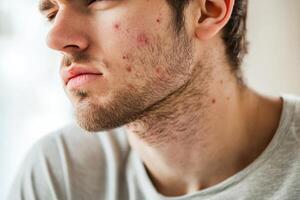 A man with acne on his face photo