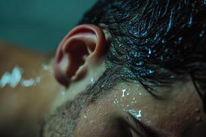 A man with wet hair and a beard photo