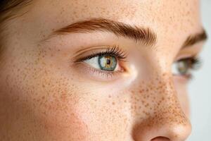 A close up of a woman with freckles photo