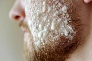 A man with a beard and white powder on his face photo