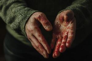A person with blood on their hands photo