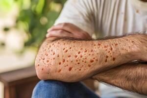 A man with red spots on his arm photo
