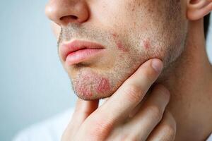 A man with acne on his face photo